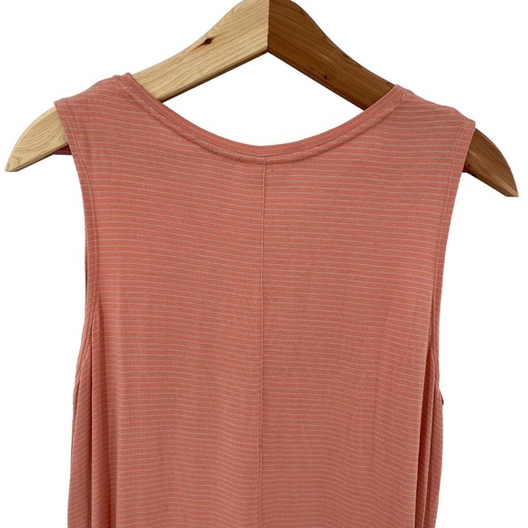 QVC LOGO Layers Large Women’s Tunic Tank Top Peach Pink White Stipe Hi-Lo Knit - Picture 5 of 8